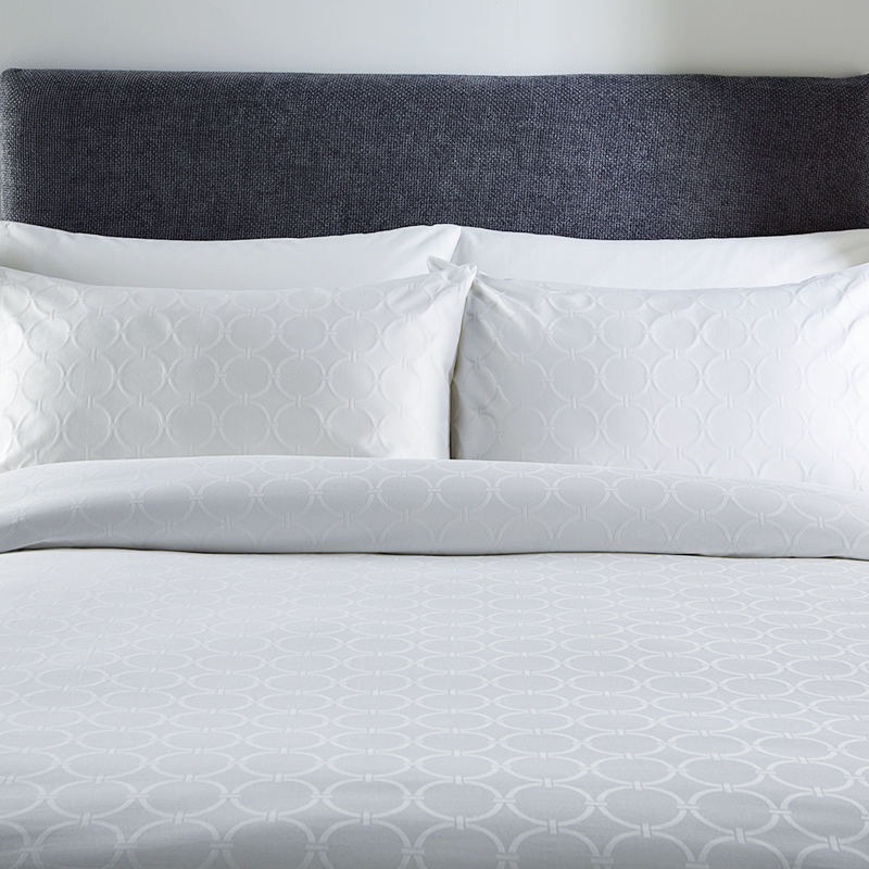 ملاءات سرير فنادق من قماش الجاكار الدائري الأبيض طويلة التيلة T250